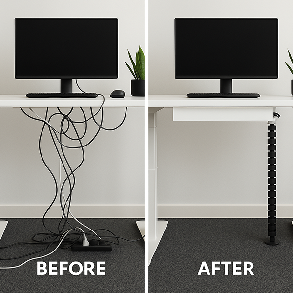 Cable management for stand up desk reset success