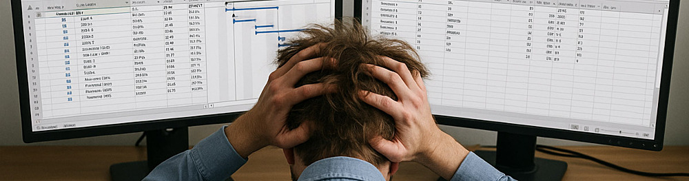 A project manager with too many tasks sitting at their desk